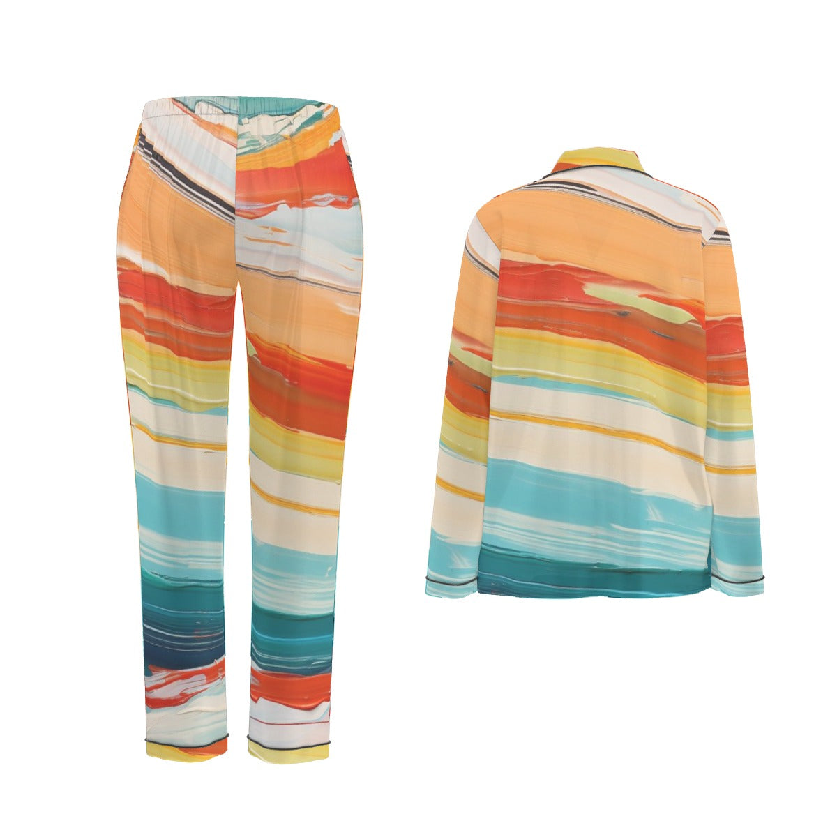 All-Over Print Women's Long Sleeve Pajama Set With Black Contrast Piping