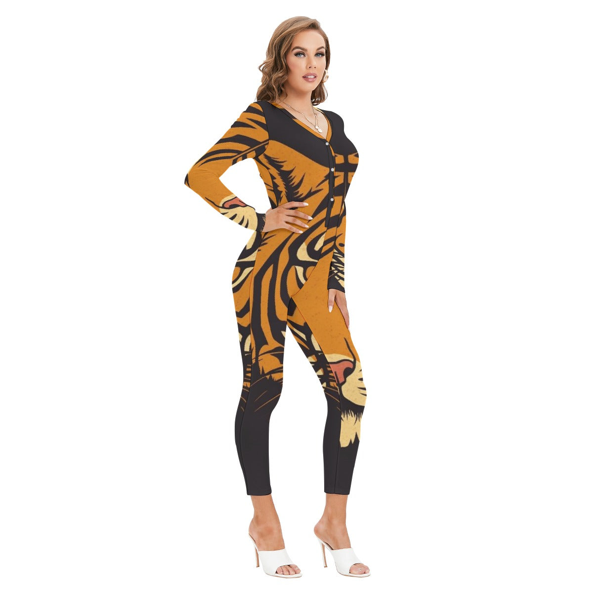All-Over Print Women's Plunging Neck Jumpsuit
