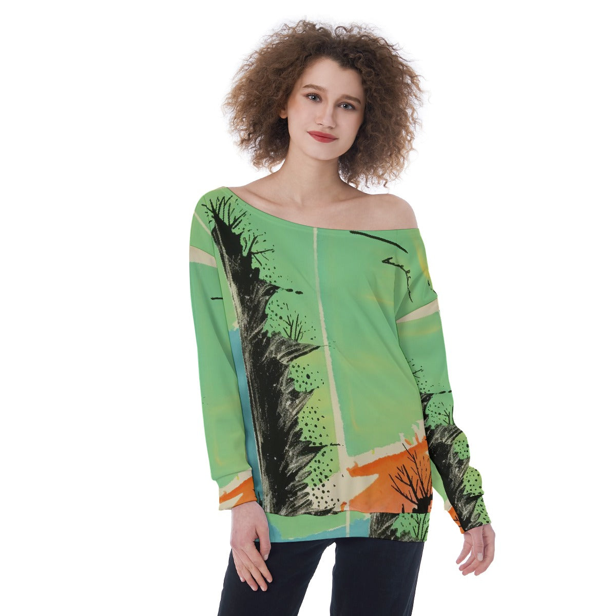 All-Over Print Oversized Women's Off-Shoulder Sweatshirt