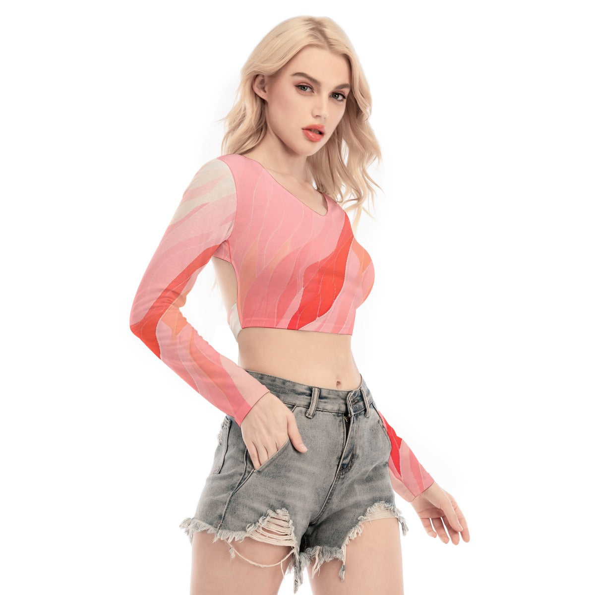 All-Over Print Women's Back Hollow T-shirt With Strap