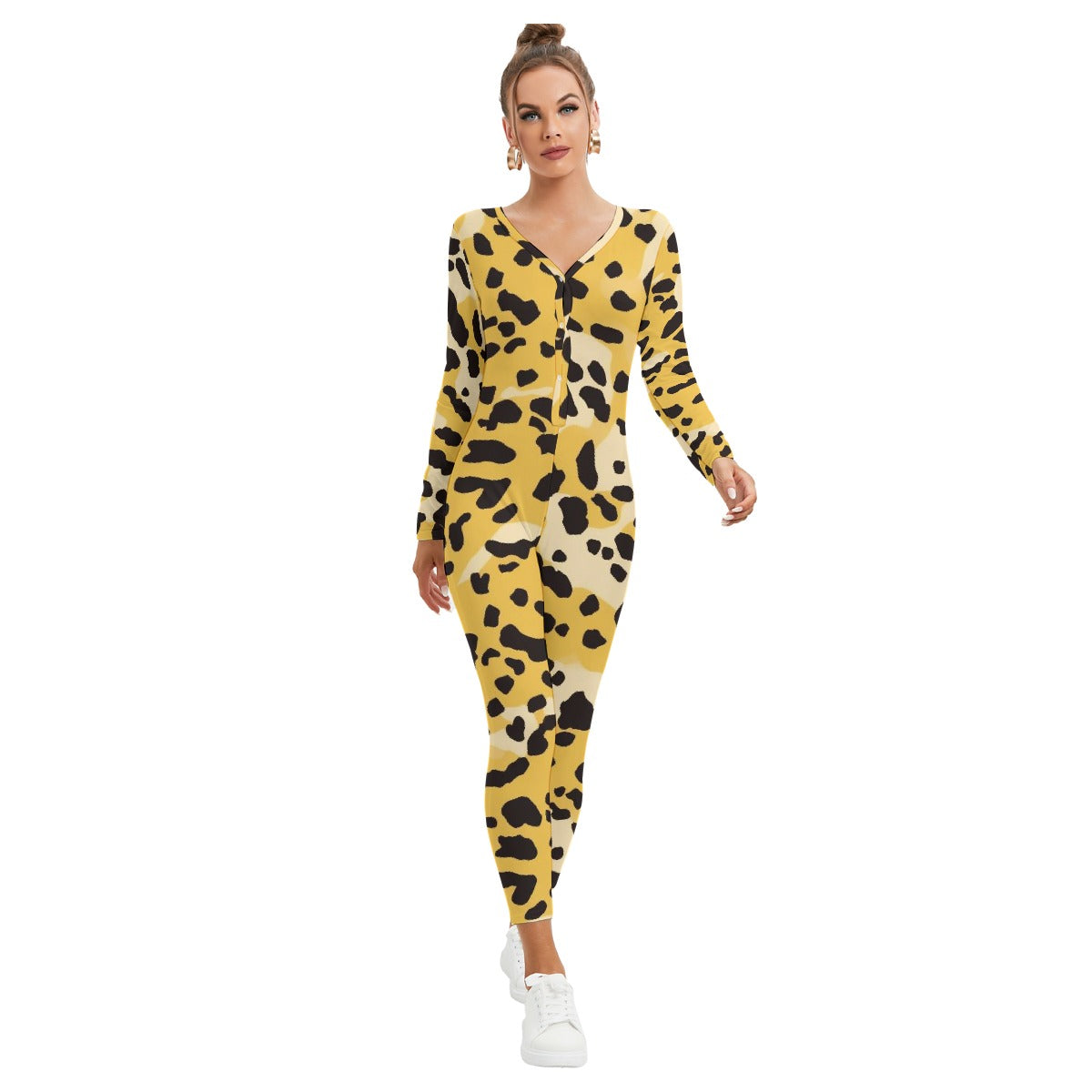 All-Over Print Women's Plunging Neck Jumpsuit