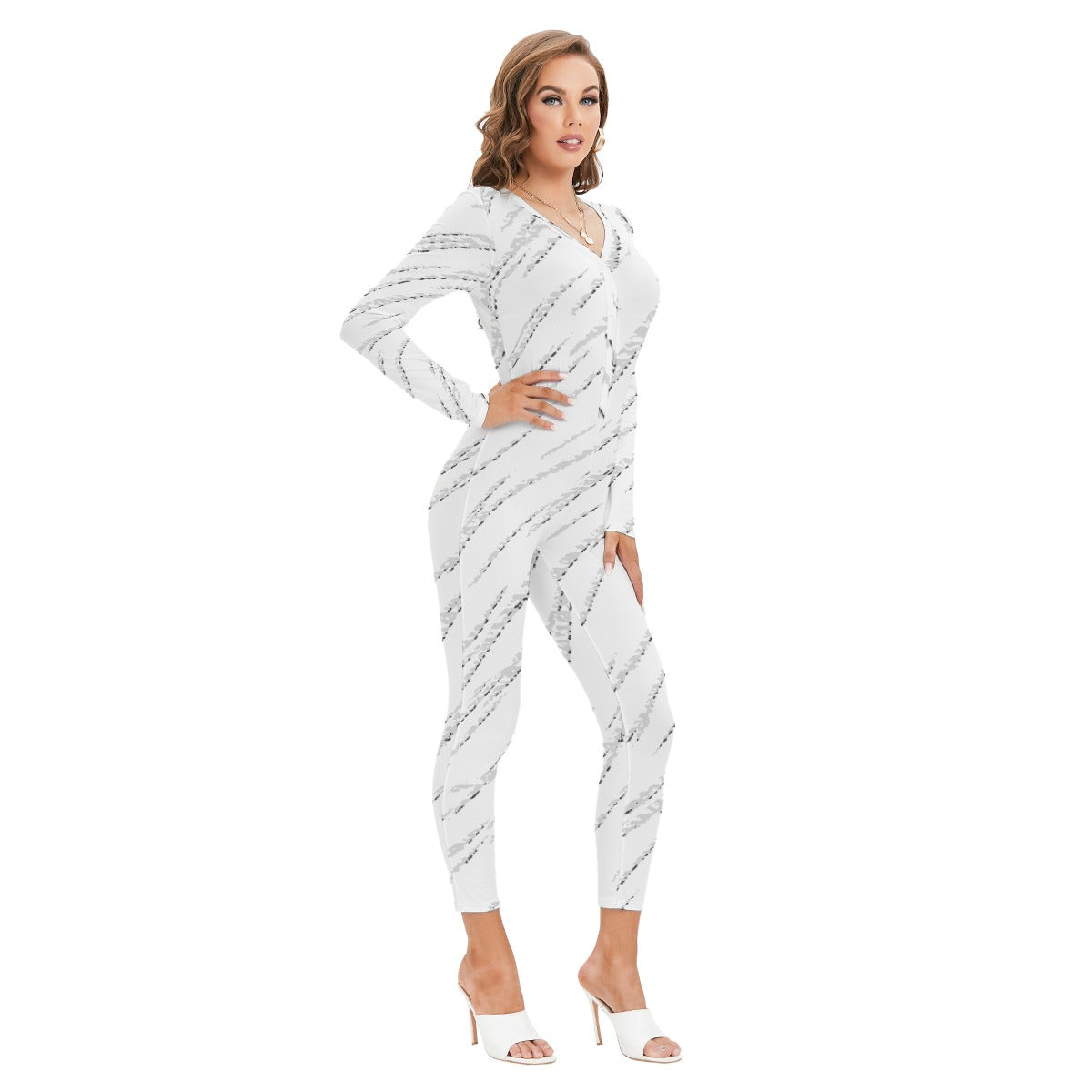 All-Over Print Women's Plunging Neck Jumpsuit
