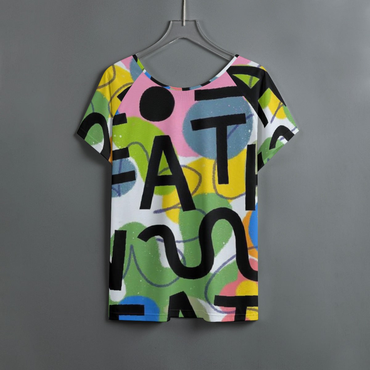 All-Over Print Women's Round Neck T-shirt With Raglan Sleeve