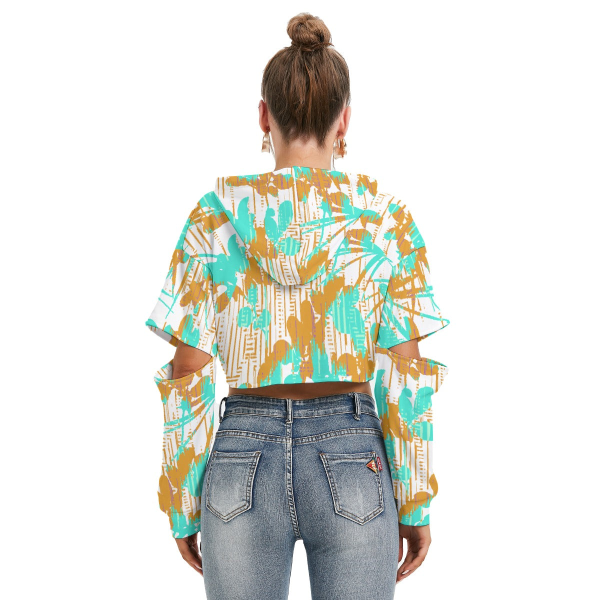 All-Over Print Women's Heavy Fleece Hoodie With Hollow Out Sleeve