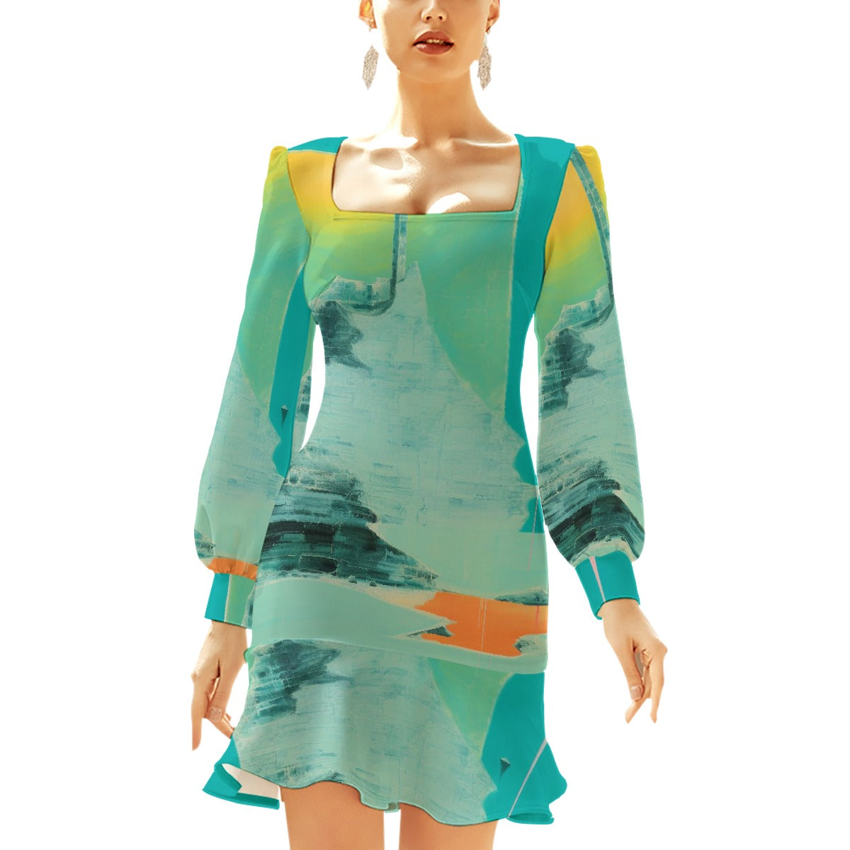 All-Over Print Women's Ruffle Hem Skinny Dress