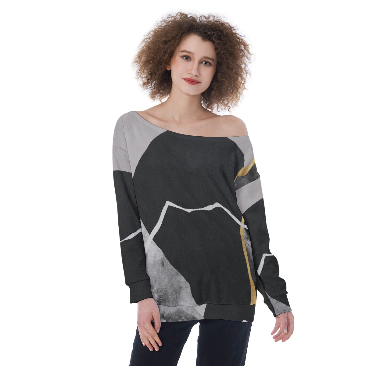 All-Over Print Oversized Women's Off-Shoulder Sweatshirt