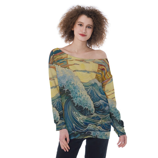 All-Over Print Oversized Women's Off-Shoulder Sweatshirt