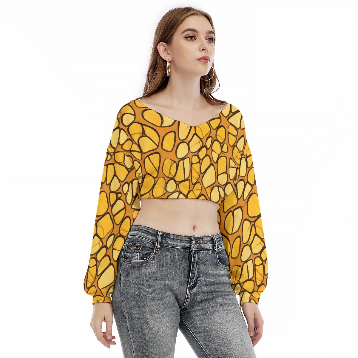 All-Over Print Women's V-neck Long Sleeve Cropped Sweatshirt