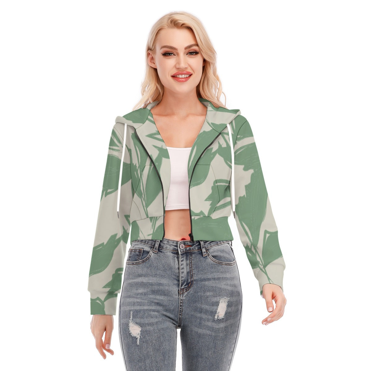 All-Over Print Women's Crop Top Hoodie With Zipper Closure