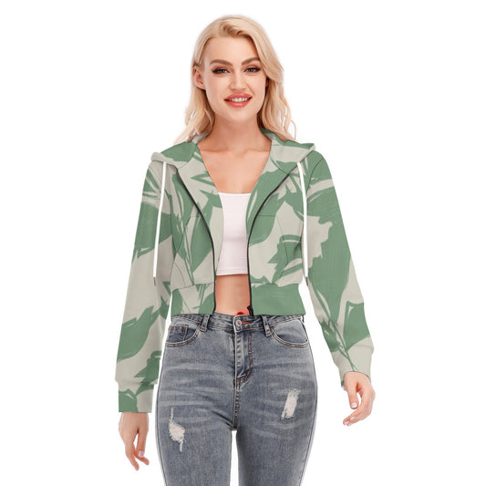 All-Over Print Women's Crop Top Hoodie With Zipper Closure