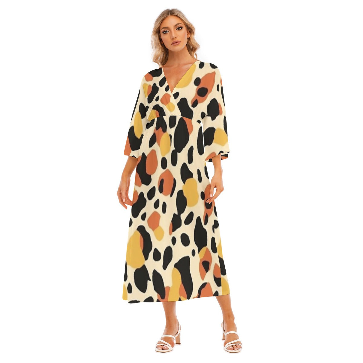 All-Over Print Women's Mid-Sleeve Long Dress
