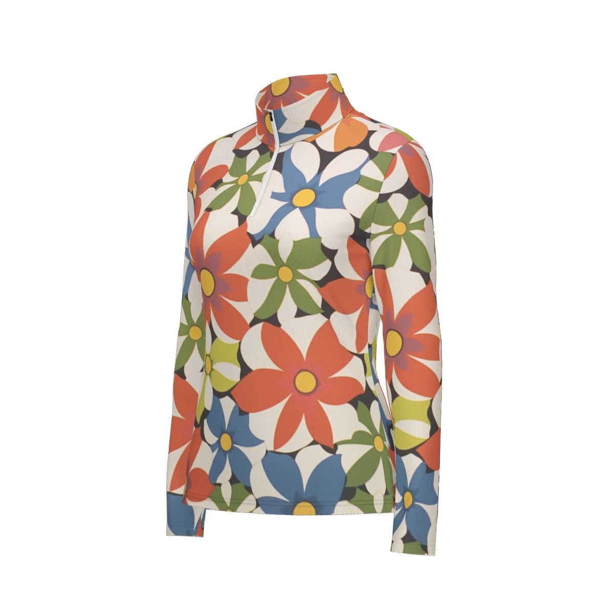 All-Over Print Women's Sports Collar Jersey With Long Sleeve