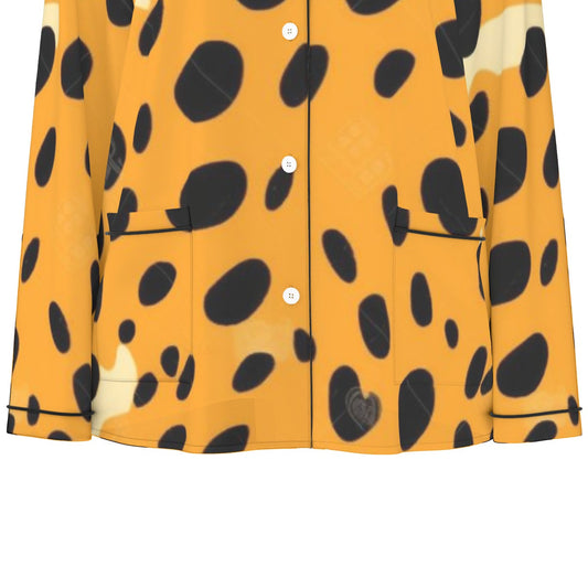 All-Over Print Women's Long Sleeve Pajama Set With Black Contrast Piping