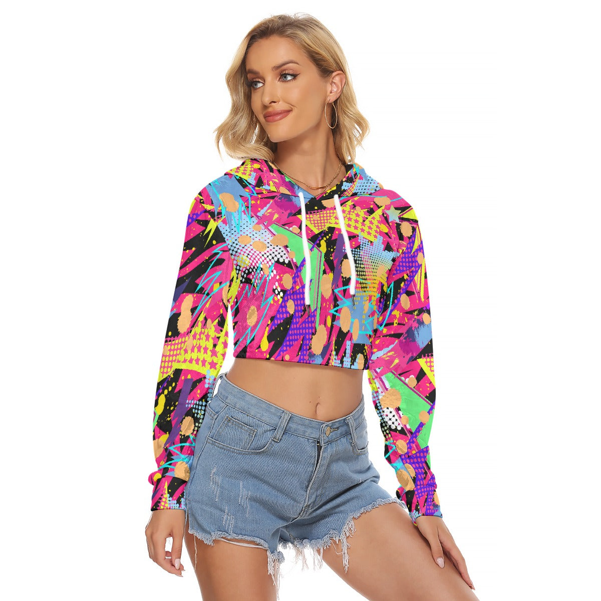 All-Over Print Women's Crop Top Hoodie|Velvet