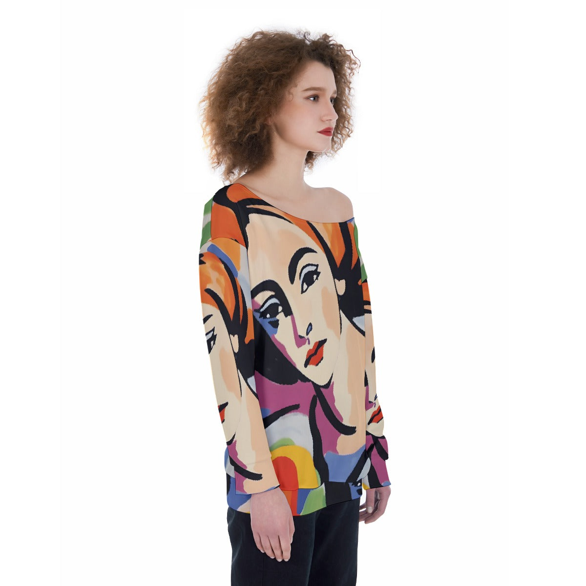 All-Over Print Oversized Women's Off-Shoulder Sweatshirt