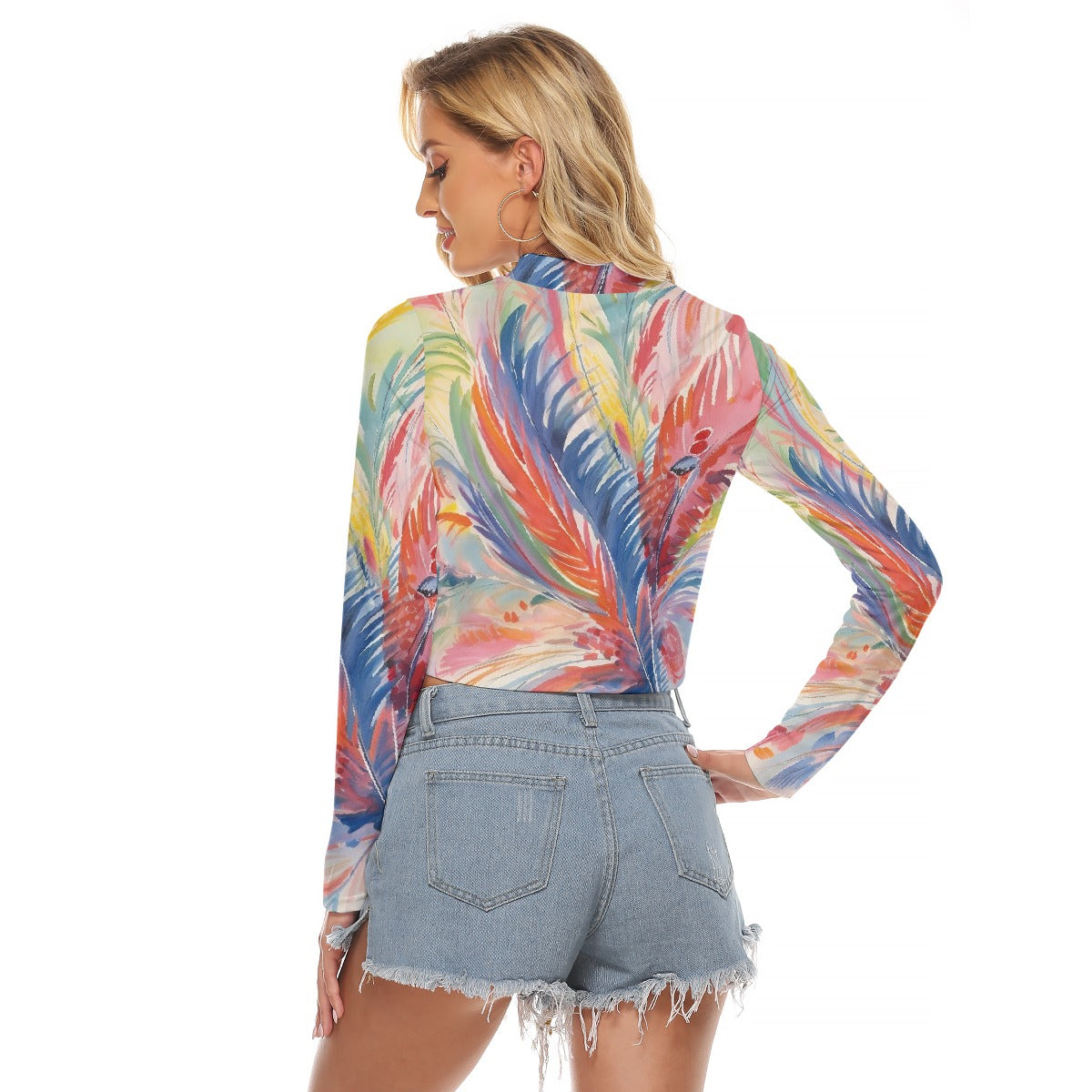 All-Over Print Women's Hollow Chest Keyhole Tight Crop Top