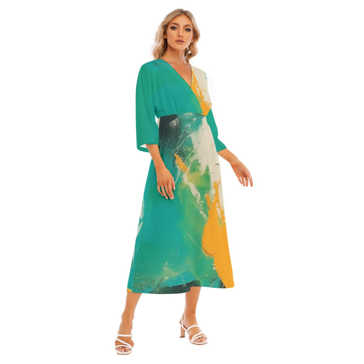 All-Over Print Women's Mid-Sleeve Long Dress