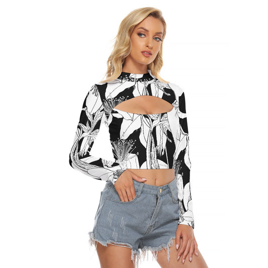 All-Over Print Women's Hollow Chest Keyhole Tight Crop Top