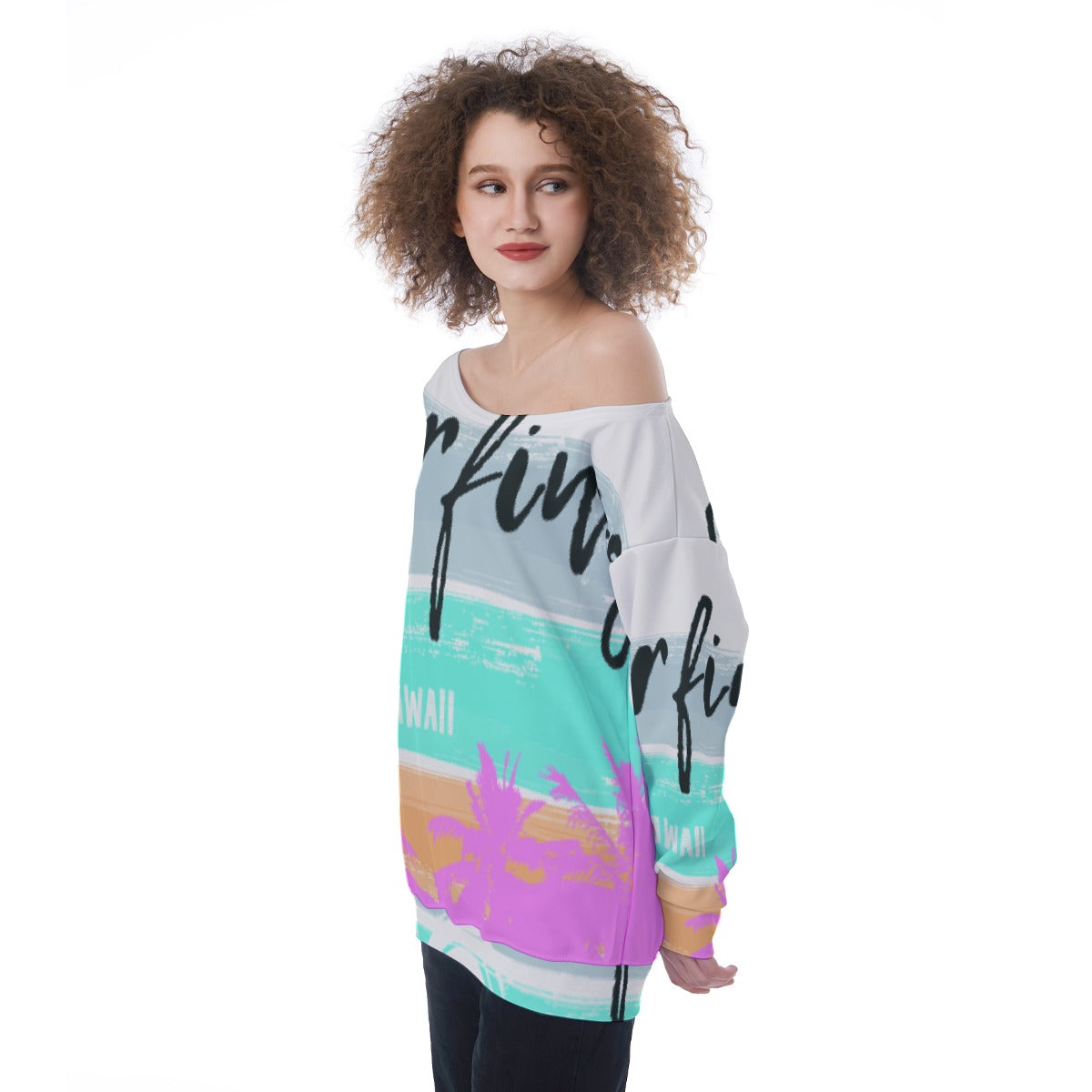 All-Over Print Oversized Women's Off-Shoulder Sweatshirt