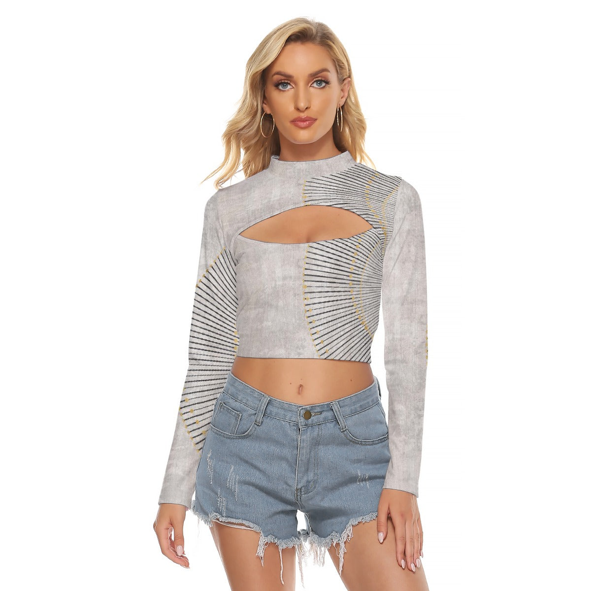 All-Over Print Women's Hollow Chest Keyhole Tight Crop Top