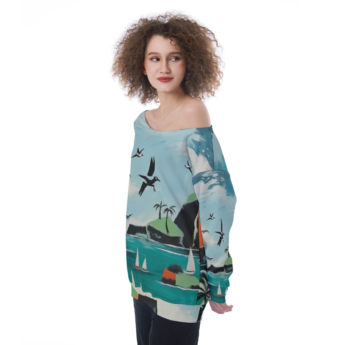 All-Over Print Oversized Women's Off-Shoulder Sweatshirt