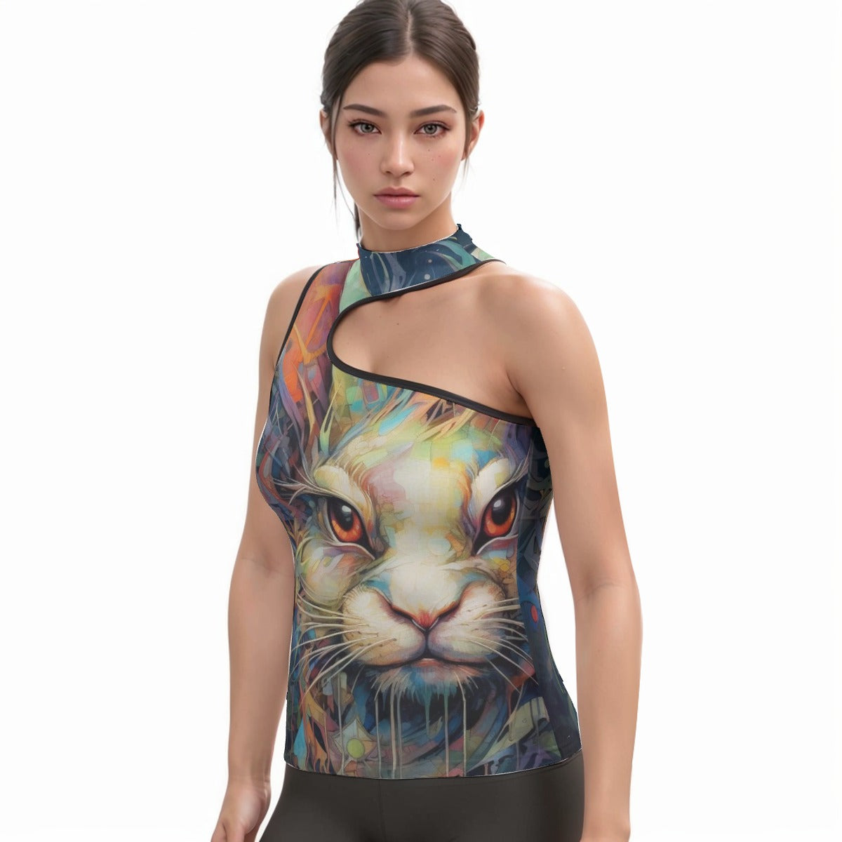 All-Over Print Women's Halter Sleeveless Asymmetrical Tank Top