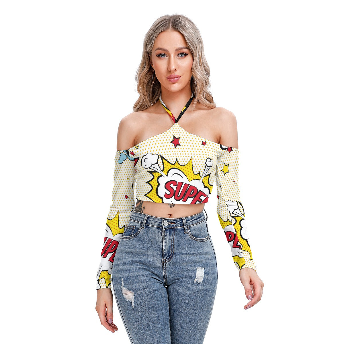 All-Over Print Women's Halter Lace-up Top