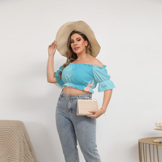 All-Over Print Women's Off-shoulder Cropped Top With Short Puff Sleeve