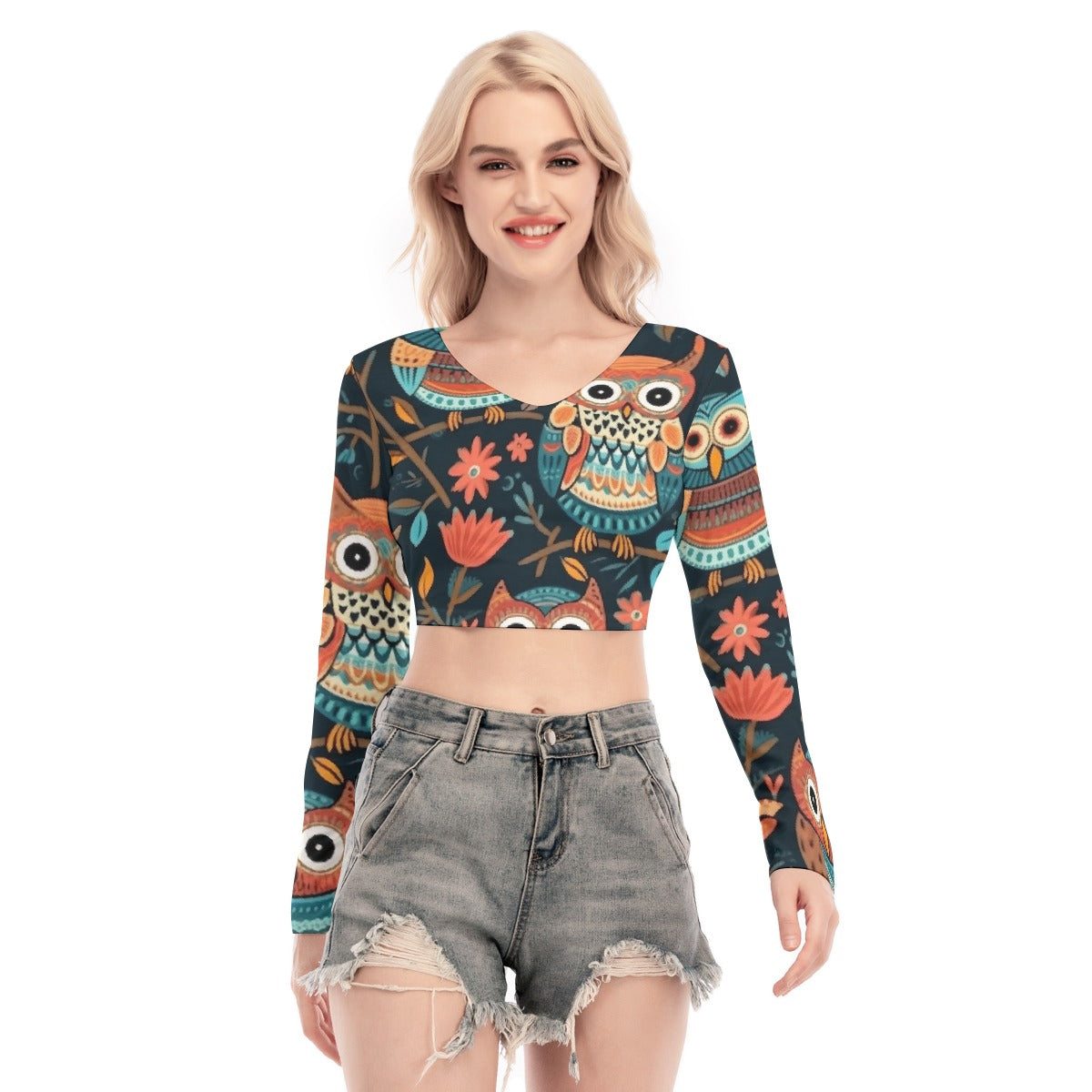 All-Over Print Women's Back Hollow T-shirt With Strap