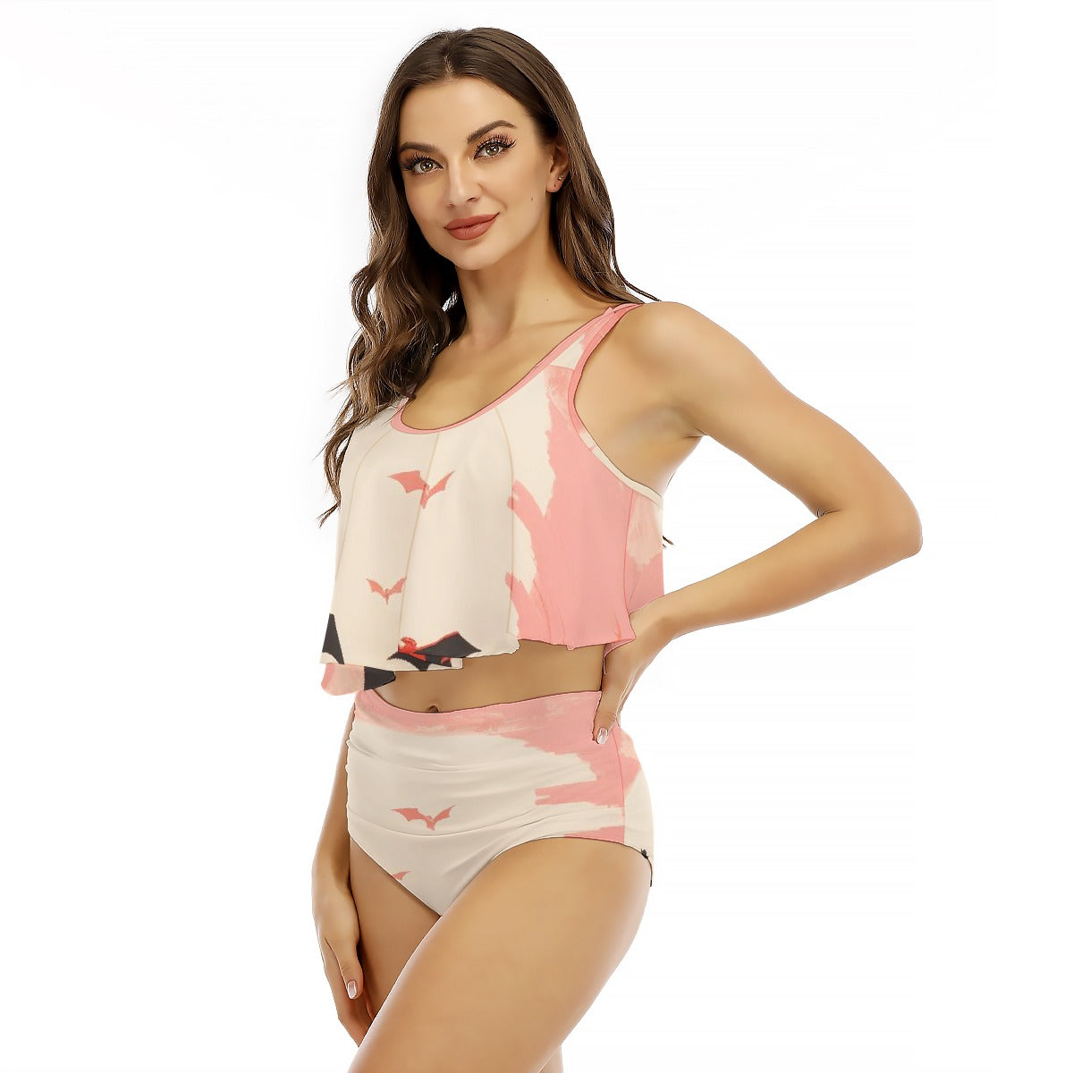 All-Over Print Women's Ruffled Vest Bikini Swimsuit