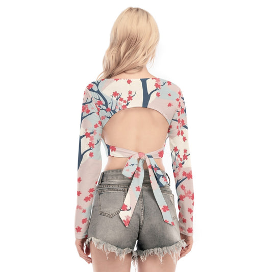 All-Over Print Women's Back Hollow T-shirt With Strap