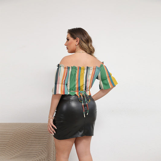 All-Over Print Women's Off-shoulder Cropped Top With Short Puff Sleeve