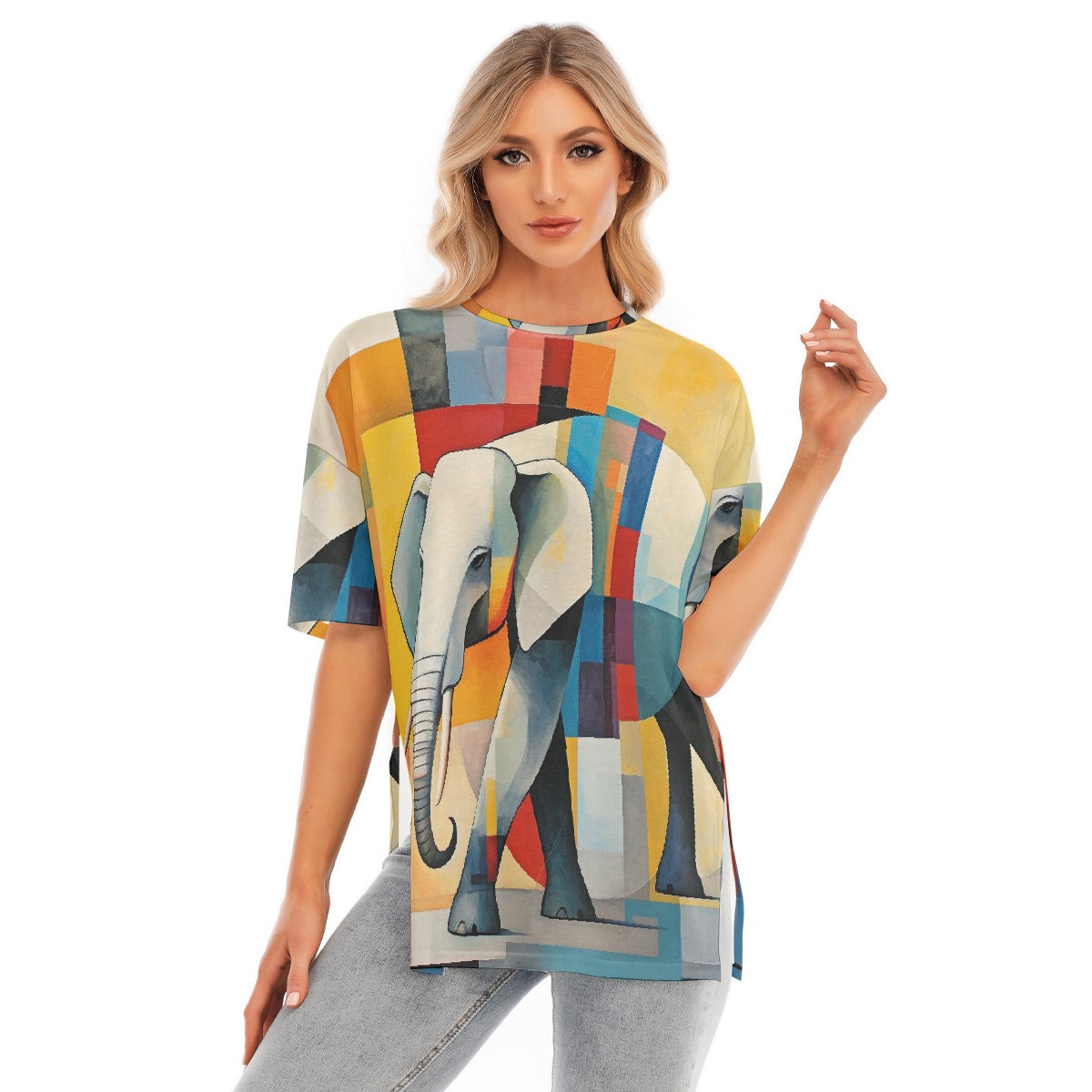 All-Over Print Women's Short Sleeves T-shirt With Hem Split