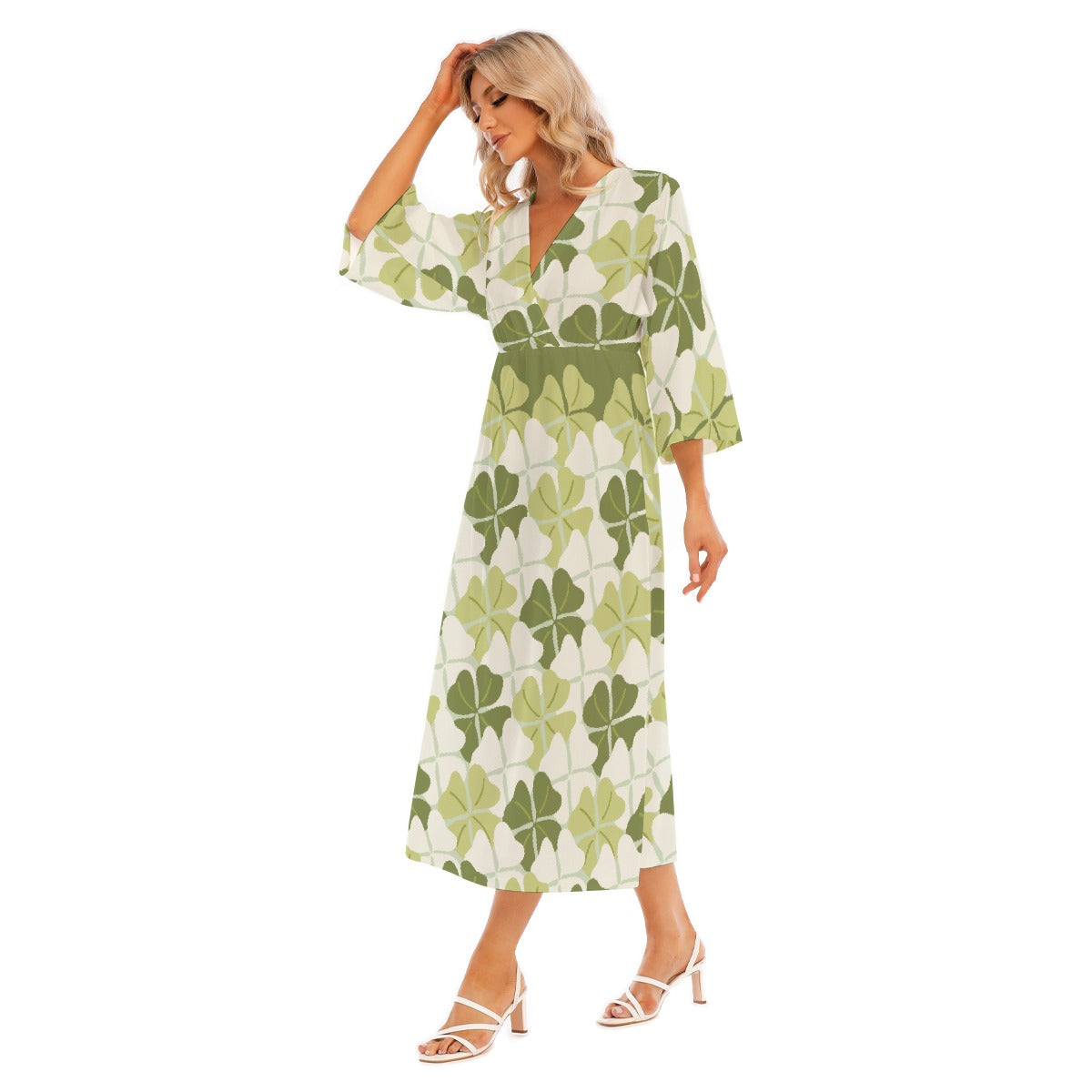 All-Over Print Women's Mid-Sleeve Long Dress