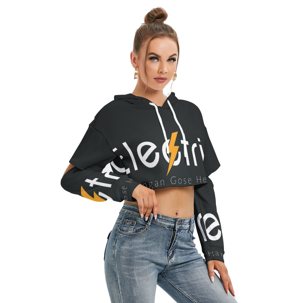 All-Over Print Women's Heavy Fleece Hoodie With Hollow Out Sleeve
