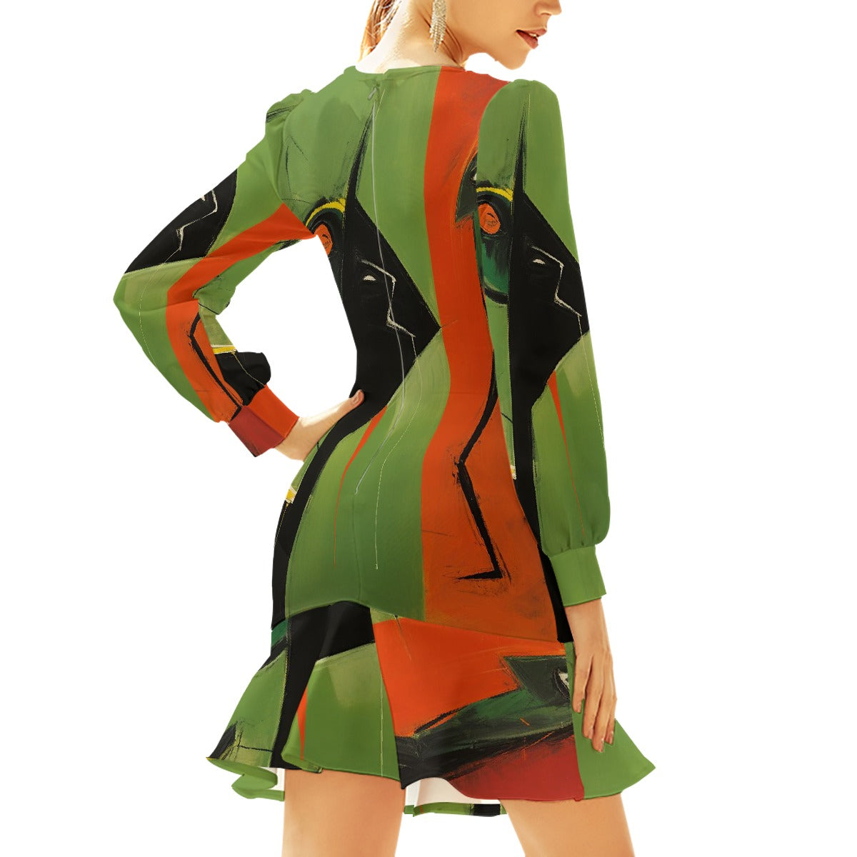 All-Over Print Women's Ruffle Hem Skinny Dress