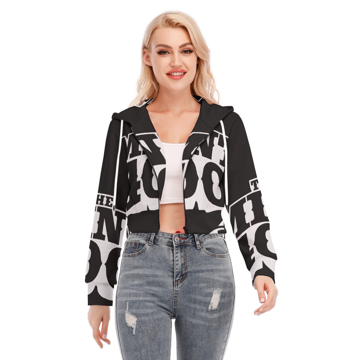 All-Over Print Women's Crop Top Hoodie With Zipper Closure
