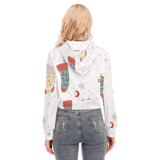All-Over Print Women's Crop Top Hoodie With Zipper Closure