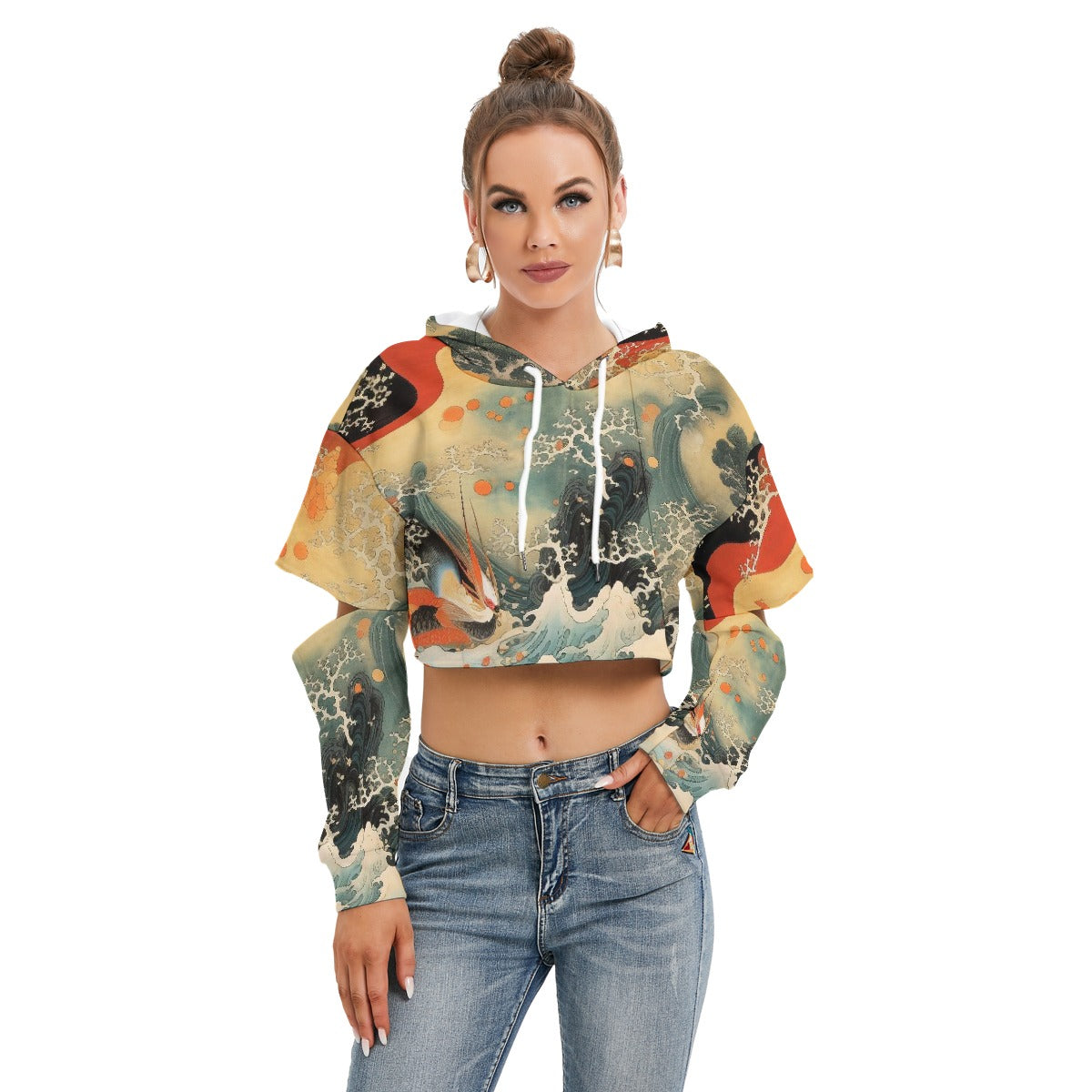 All-Over Print Women's Heavy Fleece Hoodie With Hollow Out Sleeve