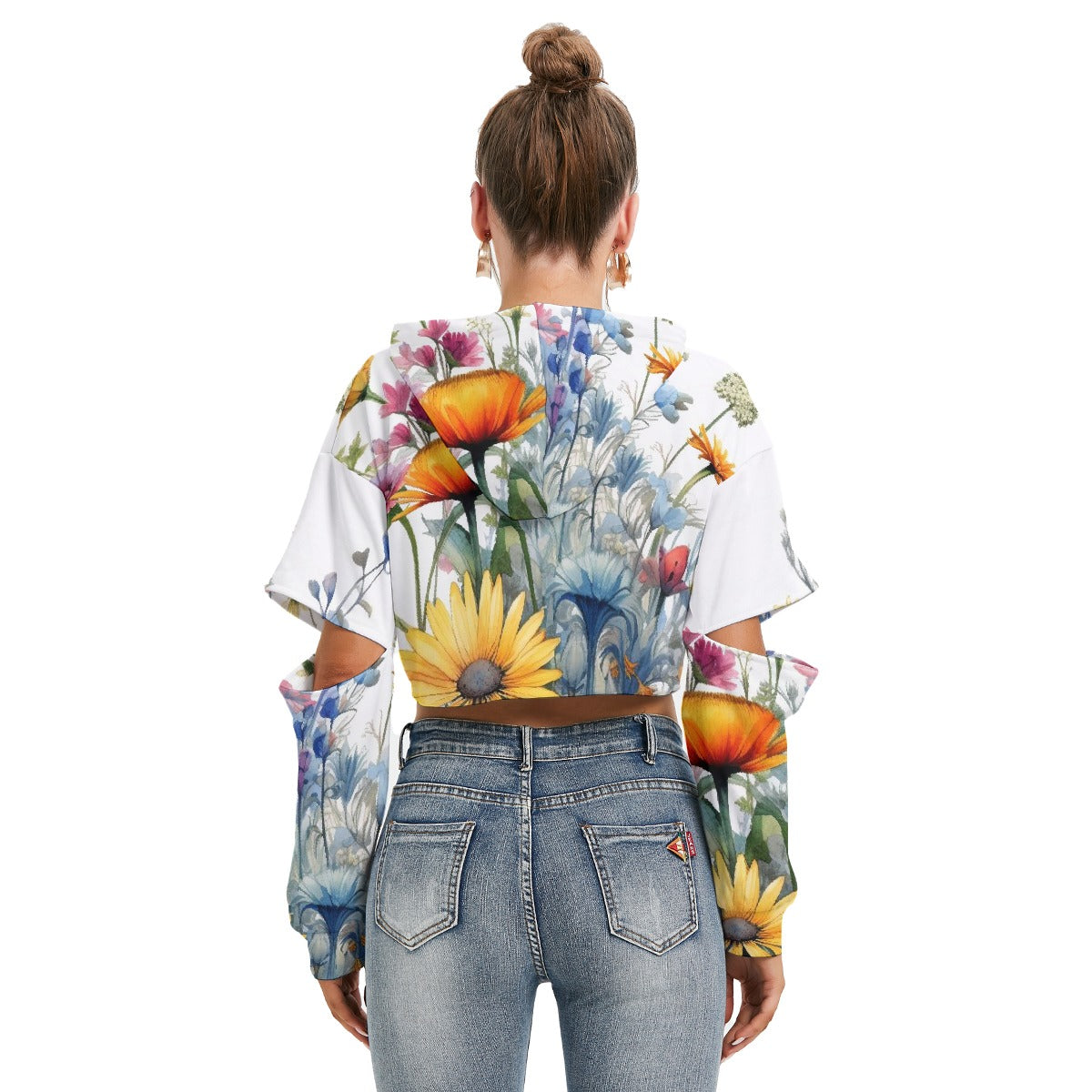 All-Over Print Women's Heavy Fleece Hoodie With Hollow Out Sleeve