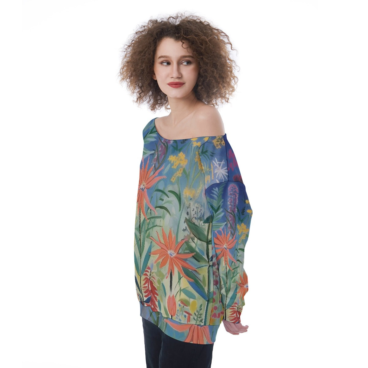 All-Over Print Oversized Women's Off-Shoulder Sweatshirt