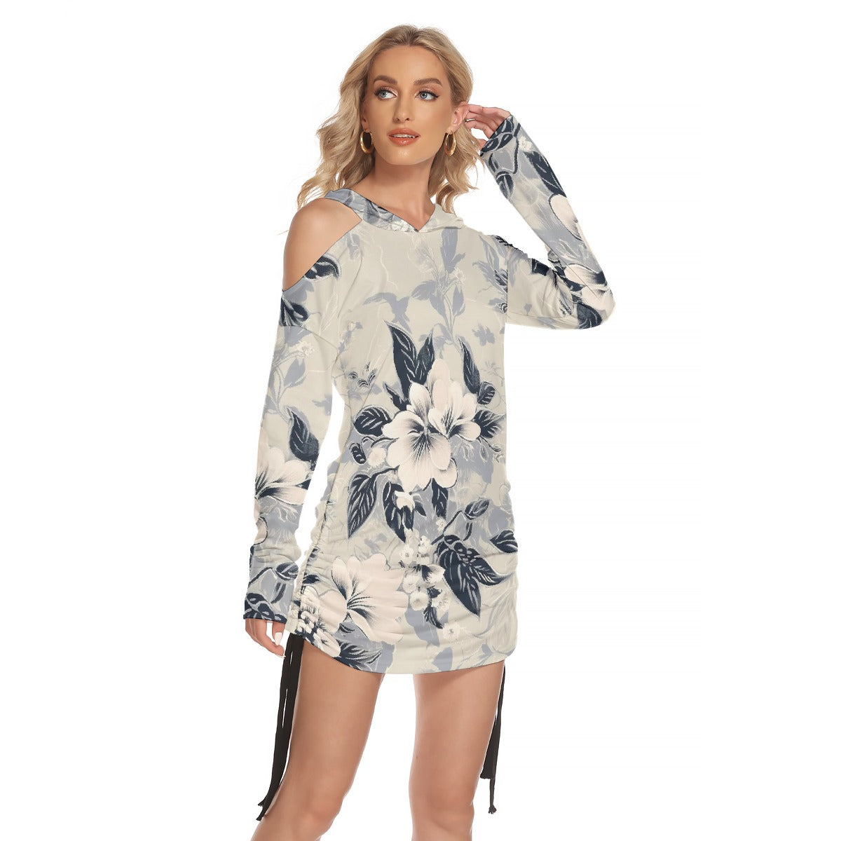 All-Over Print Women's One-shoulder Dress With Waist Shirring