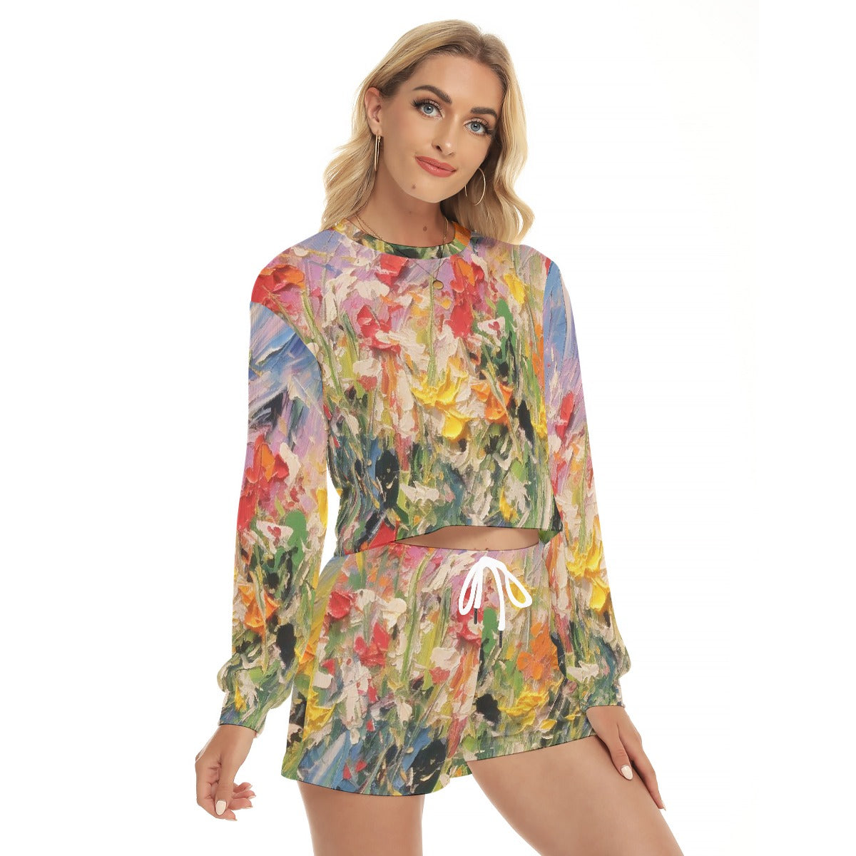 All-Over Print Women's Short Sweatshirt And Pants Suit