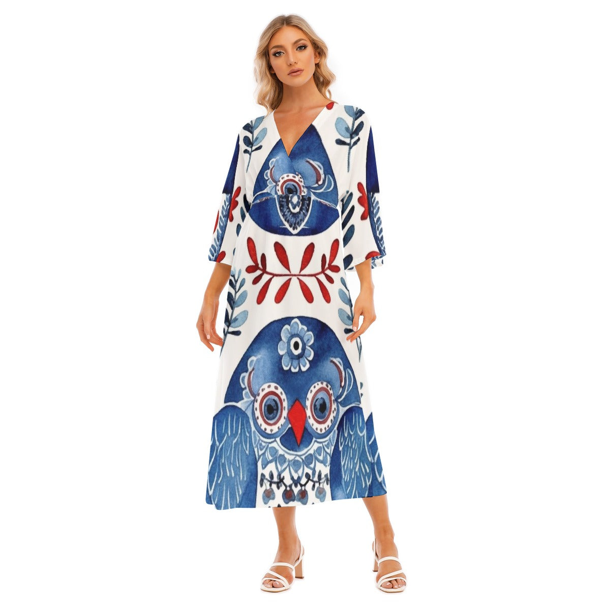 All-Over Print Women's Mid-Sleeve Long Dress