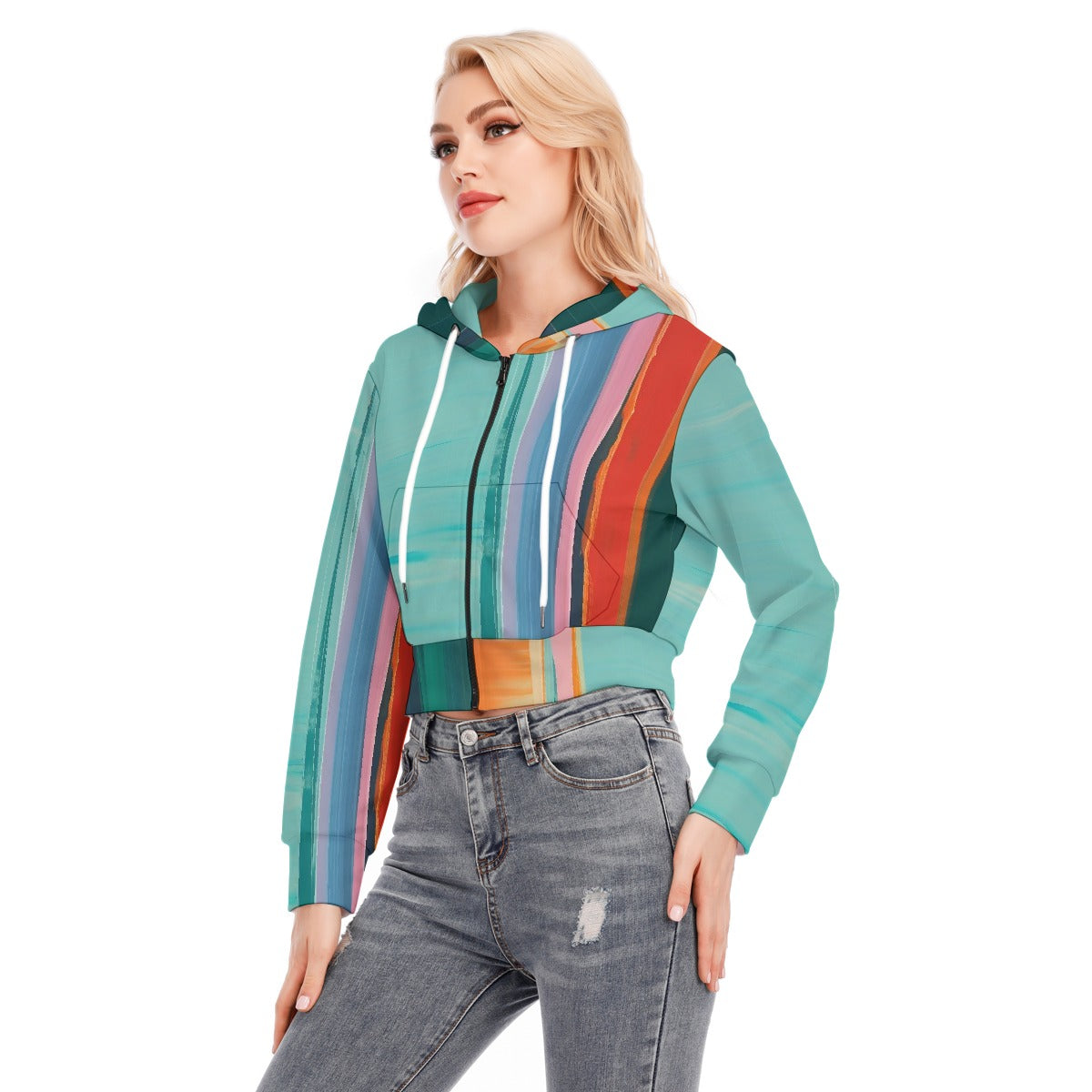All-Over Print Women's Crop Top Hoodie With Zipper Closure