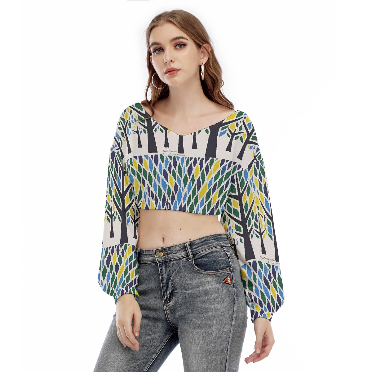 All-Over Print Women's V-neck Long Sleeve Cropped Sweatshirt