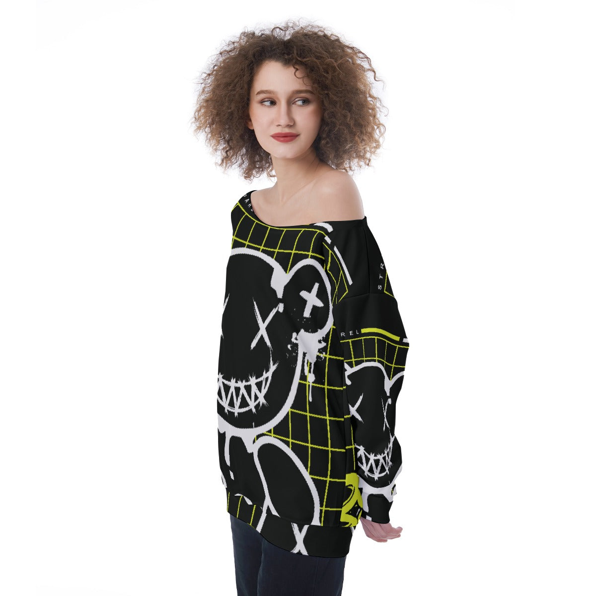 All-Over Print Oversized Women's Off-Shoulder Sweatshirt