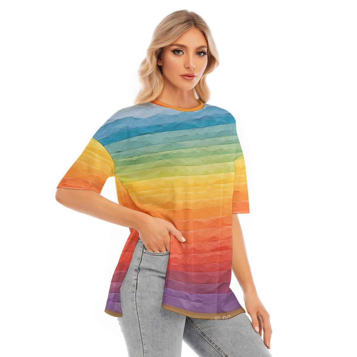 All-Over Print Women's Short Sleeves T-shirt With Hem Split