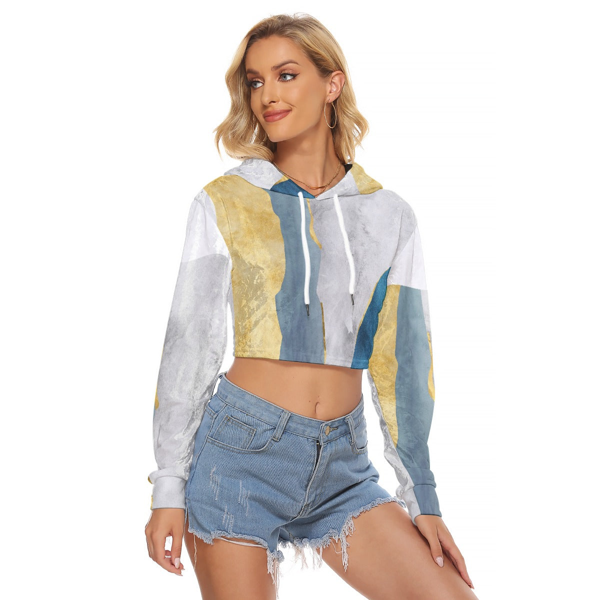 All-Over Print Women's Crop Top Hoodie|Velvet