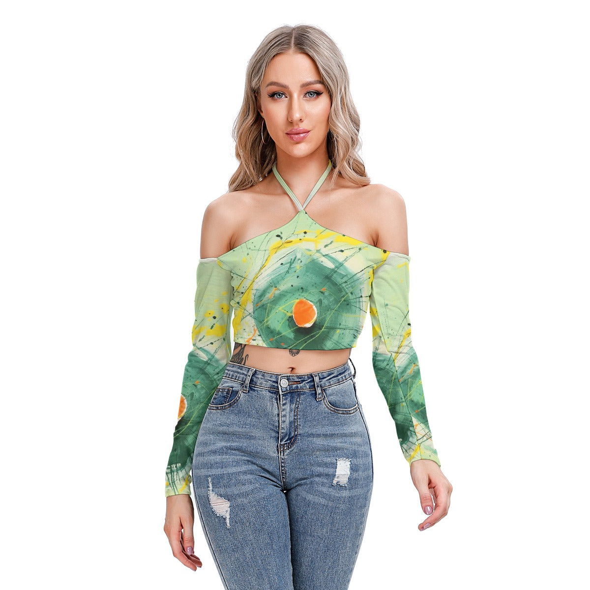 All-Over Print Women's Halter Lace-up Top